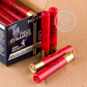 Image of the 410 BORE FIOCCHI 3" 11/16 OZ. #9 SHOT (25 ROUNDS) available at AmmoMan.com.