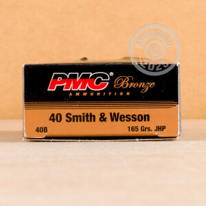 Photo detailing the 40 S&W PMC 165 GRAIN JHP (50 ROUNDS) for sale at AmmoMan.com.