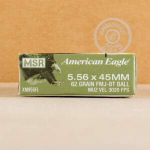 Image of the 5.56X45MM FEDERAL AMERICAN EAGLE 62 GRAIN XM855 FMJBT (20 ROUNDS) available at AmmoMan.com.