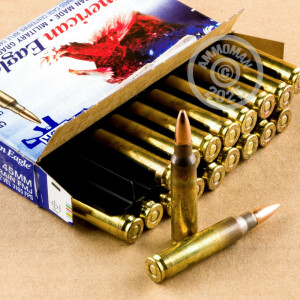 Photograph showing detail of 5.56X45 FEDERAL AMERICAN EAGLE 55 GRAIN FMJ-BT (20 ROUNDS)