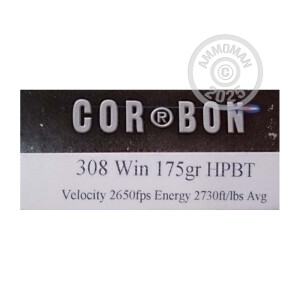 Image of 308 WIN CORBON PERFORMANCE MATCH 175 GRAIN BTHP (20 ROUNDS)