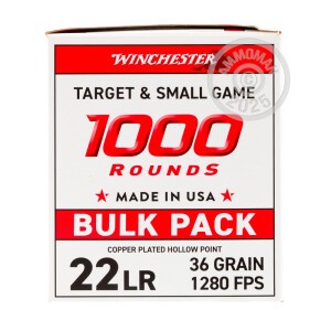 rounds of .22 Long Rifle ammo with copper plated hollow point bullets made by Winchester.