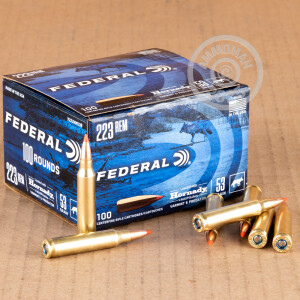 Image of 223 Remington ammo by Federal that's ideal for hunting varmint sized game.