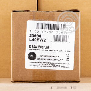 Image of the .40 S&W REMINGTON UMC 180 GRAIN JHP (500 ROUNDS) available at AmmoMan.com.