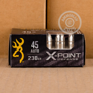 Image of the 45 ACP BROWNING X-POINT DEFENSE 230 GRAIN JHP (20 ROUNDS) available at AmmoMan.com.