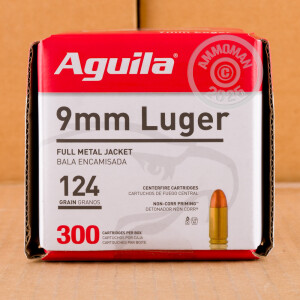 A photograph of 1200 rounds of 124 grain 9mm Luger ammo with a FMJ bullet for sale.