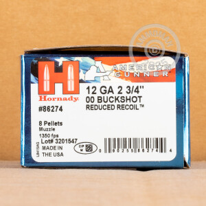 Image of 12 GAUGE HORNADY AMERICAN GUNNER REDUCED RECOIL 2-3/4" 8 PELLETS 00 BUCK (100 ROUNDS)