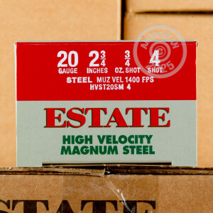 Photograph showing detail of 20 GAUGE ESTATE CARTRIDGE HV 2-3/4" 3/4 OZ #4 STEEL SHOT (25 ROUNDS)