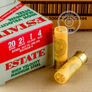 Image of the 20 GAUGE ESTATE CARTRIDGE HV 2-3/4" 3/4 OZ #4 STEEL SHOT (25 ROUNDS) available at AmmoMan.com.