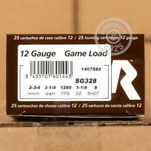 Photo detailing the 12 GAUGE RIO GAME LOAD 2-3/4“ 1-1/8 OZ. #8 SHOT (25 ROUNDS) for sale at AmmoMan.com.