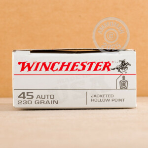 Photo detailing the 45 ACP WINCHESTER 230 GRAIN JACKETED HOLLOW-POINT (500 ROUNDS) for sale at AmmoMan.com.