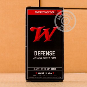 A photograph of 500 rounds of 230 grain .45 Automatic ammo with a JHP bullet for sale.