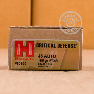 Photograph showing detail of 45 ACP HORNADY CRITICAL DEFENSE 185 GRAIN FTX JHP (200 ROUNDS)