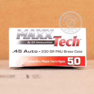 Photograph showing detail of 45 ACP MAXX TECH 230 GRAIN FMJ (500 ROUNDS)