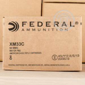 Photograph showing detail of 50 BMG Federal American Eagle 660 Grain FMJ #XM33C (100 ROUNDS)