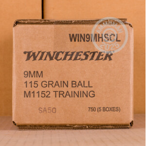 Photograph showing detail of 9MM WINCHESTER ACTIVE DUTY 115 GRAIN FMJ M1152 (150 ROUNDS)