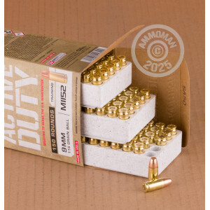 Photograph showing detail of 9MM WINCHESTER ACTIVE DUTY 115 GRAIN FMJ M1152 (150 ROUNDS)