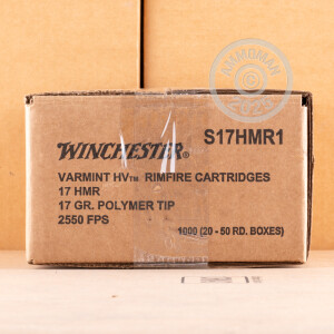 Photo detailing the 17 HMR WINCHESTER VARMINT 17 GRAIN V-MAX (1000 ROUNDS) for sale at AmmoMan.com.