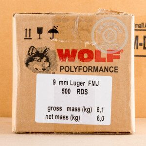 Photo of 9mm Luger FMJ ammo by Wolf for sale at AmmoMan.com.