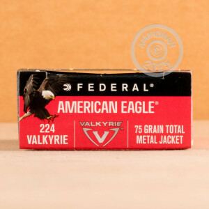 Photo detailing the 224 VALKYRIE FEDERAL AMERICAN EAGLE 75 GRAIN TMJ (20 ROUNDS) for sale at AmmoMan.com.