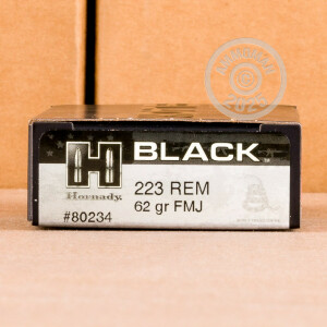 Photo detailing the 223 REM HORNADY BLACK 62 GRAIN FMJ (200 ROUNDS) for sale at AmmoMan.com.