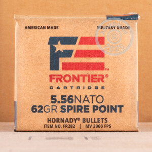 Image of Hornady 5.56x45mm rifle ammunition.