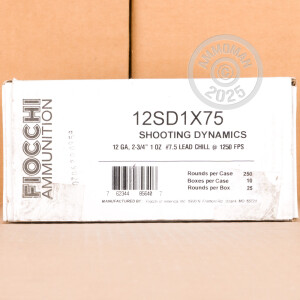 Photo detailing the 12 GAUGE FIOCCHI SHOOTING DYNAMICS 2-3/4" 1 OZ. #7.5 SHOT (250 ROUNDS) for sale at AmmoMan.com.