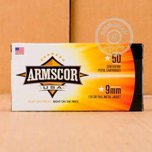 Image of Armscor 9mm Luger pistol ammunition.