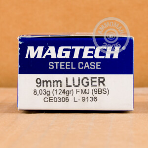 Photo detailing the 9MM MAGTECH STEEL 124 GRAIN FMJ (50 ROUNDS) *STEEL CASES* for sale at AmmoMan.com.