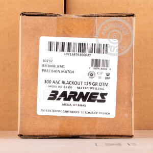 Image of 300 AAC Blackout ammo by Barnes that's ideal for precision shooting, training at the range.