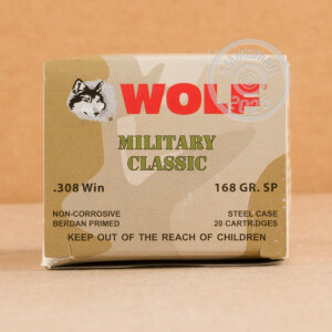 Image of the 308 WIN WOLF MILITARY CLASSIC 168 GRAIN SP (500 ROUNDS) available at AmmoMan.com.