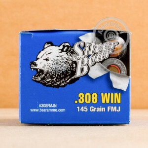 Photo detailing the 308 WIN SILVER BEAR 145 GRAIN FMJ (20 ROUNDS) for sale at AmmoMan.com.