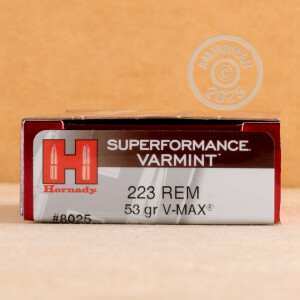 Photo detailing the 223 REMINGTON HORNADY SUPERFORMANCE VARMINT 53 GRAIN PT (20 ROUNDS) for sale at AmmoMan.com.