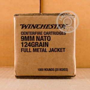 Photo detailing the 9MM NATO WINCHESTER 124 GRAIN FMJ (1000 ROUNDS) for sale at AmmoMan.com.