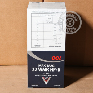 Photograph showing detail of 22 WMR CCI MAXI-MAG 30 GRAIN JHP (50 ROUNDS)