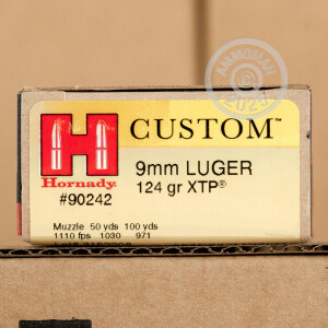 An image of 9mm Luger ammo made by Hornady at AmmoMan.com.