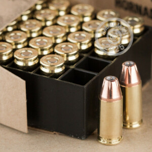 Image detailing the brass case and boxer primers on the Hornady ammunition.