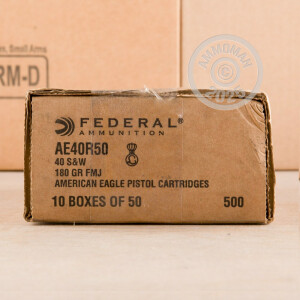 Photo detailing the 40 S&W FEDERAL AMERICAN EAGLE 180 GRAIN FMJ (50 ROUNDS) for sale at AmmoMan.com.