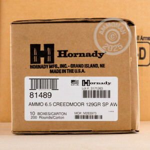 An image of 6.5MM CREEDMOOR ammo made by Hornady at AmmoMan.com.