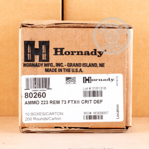 Photograph showing detail of 223 REM HORNADY CRITICAL DEFENSE 73 GRAIN FTX (20 ROUNDS)