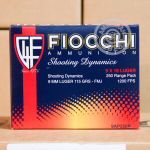 Image of 9mm Luger ammo by Fiocchi that's ideal for training at the range.