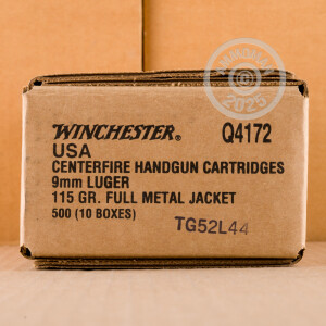 Image of the 9MM LUGER WINCHESTER 115 GRAIN FMJ (500 ROUNDS) available at AmmoMan.com.