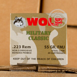 Photograph showing detail of 223 REMINGTON WOLF WPA MILITARY CLASSIC 55 GRAIN FMJ (500 ROUNDS)