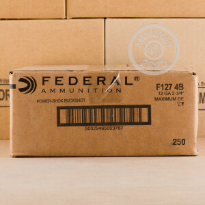 Photo detailing the 12 GAUGE FEDERAL POWER-SHOK 2-3/4" #4 BUCK (5 SHELLS) for sale at AmmoMan.com.