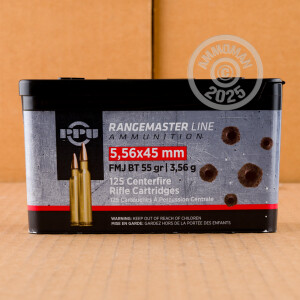 Photo detailing the 5.56X45 PRVI PARTIZAN RANGEMASTER 55 GRAIN FMJBT (500 ROUNDS) for sale at AmmoMan.com.