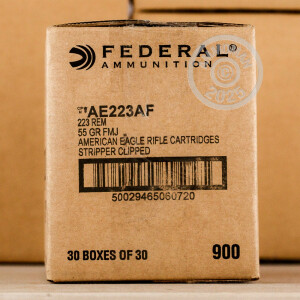 Image of the .223 REMINGTON FEDERAL AMERICAN EAGLE 55 GRAIN FMJ-BT (30 ROUNDS) available at AmmoMan.com.