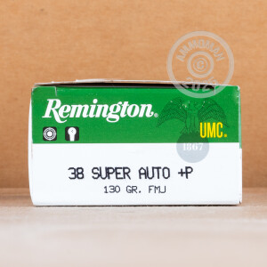 Photograph showing detail of 38 SUPER +P REMINGTON UMC 130 GRAIN MC (50 ROUNDS)