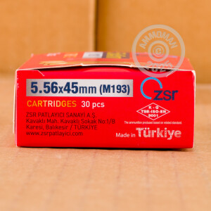 A photo of a box of ZSR Ammunition ammo in 5.56x45mm.