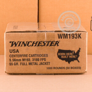 Image of the 5.56X45 WINCHESTER USA 55 GRAIN FMJ M193 (1000 ROUNDS) available at AmmoMan.com.