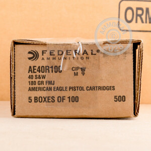 Photo detailing the 40 S&W FEDERAL AMERICAN EAGLE 180 GRAIN FMJ (500 ROUNDS) for sale at AmmoMan.com.